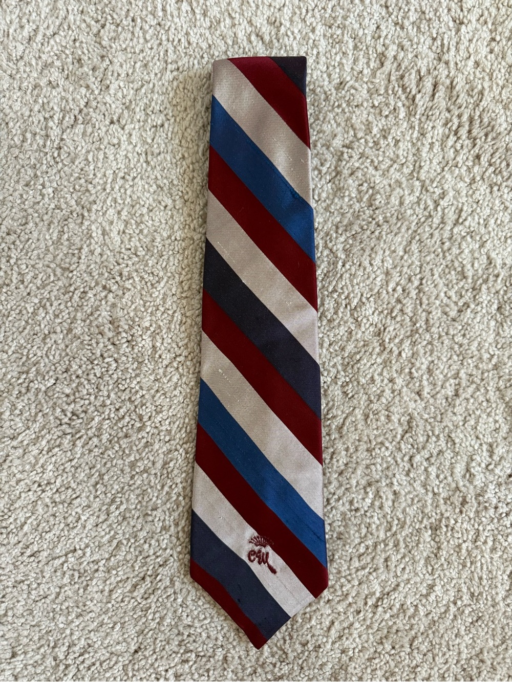 Men's Diagonal Stripe Tie in Burgundy, Blue & Silver